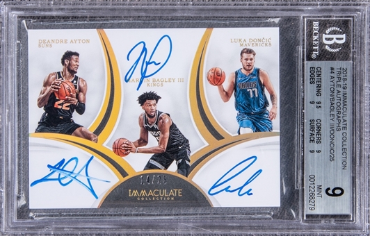 2018-19 Panini Immaculate Collection Triple Autographs #4 Ayton/Bagley III/Doncic Signed Rookie Card (#14/25) - BGS MINT 9/BGS 9